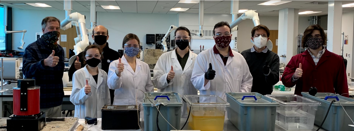 Materials Science and Engineering capstone project group of students pose in the lab